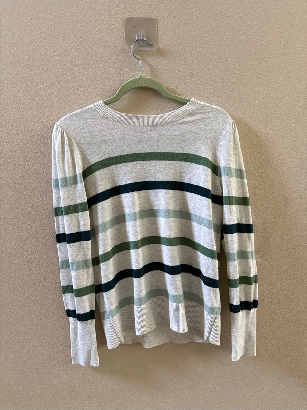 LOFT Striped Crewneck Sweater - Cream, Blue, and Green